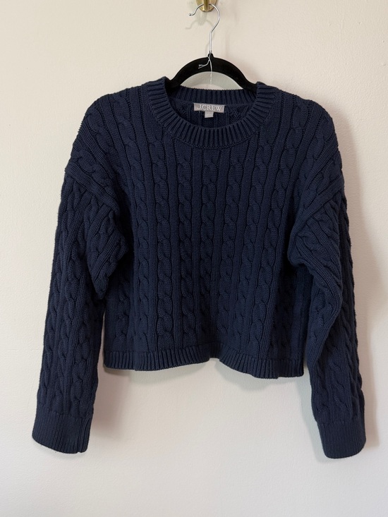 J. Crew Sweaters - J Crew cropped cable knit navy blue sweater fishermancore size S 100% cotton